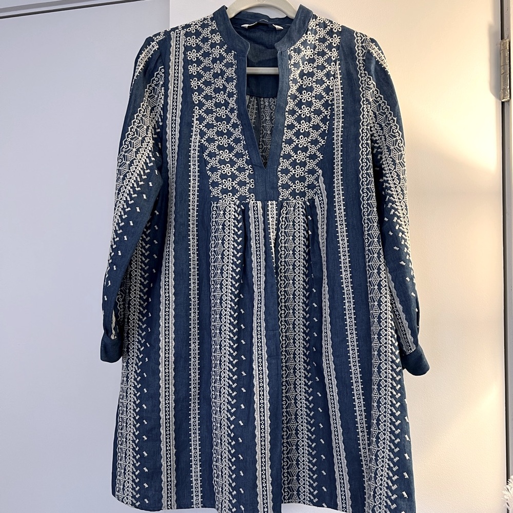 Zara Embroidered Chambray Dress